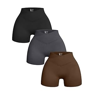OQQ Women’s 3 Piece Yoga Shorts Ribbed Seamless Workout High Waist Cross Over Athletic Leggings