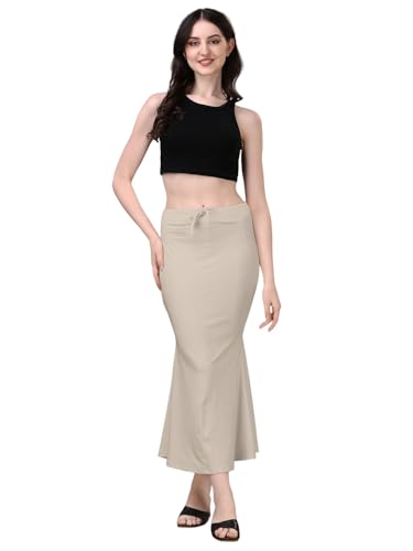 Image of Women's Saree Shapewear Petticoat, Cotton Blend Stretchable Mermaid Skirt, High Waist Tummy Control, Smooth Curve Fit with Adjustable Drawstring
