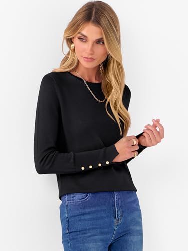 ANRABESS Sweaters for Women Long Sleeve Crewneck Fitted Business Casual Pullover Tops 2025 Fall Outfits with Button Cuff3