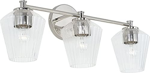 Capital Lighting 141431PN-507 Beau Mid-Century Fluted Glass Bath Vanity Wall Mount, 3-Light 300 Total Watts, 10" H x 24" W, Polished Nickel