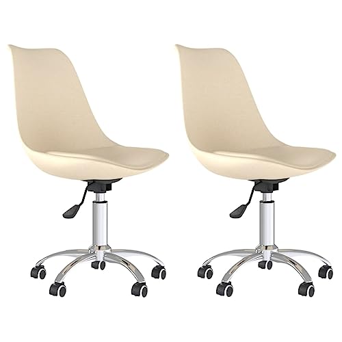 KGFHERENB Juego de 2 sillas de comedor giratorias con ruedas, sillas de cocina de tela ajustables en altura, modernas sillas tapizadas para comedor y oficina, color crema