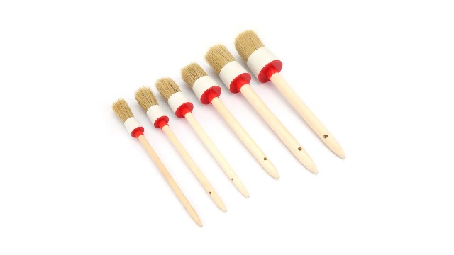 Juego De 6 Brochas De Cerda De Cerdo Con Mango De Madera - Tamaños 20mm A 45mm - Para Pintura, Barniz, Tiza Y Limpieza Automotriz