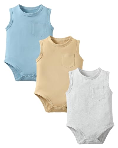 Image of Sleeveless Onsies for Baby Boys' Bodysuits 3 Pack Infant Baby Clothes Neutral Summer Baby Undershirt 0-2T