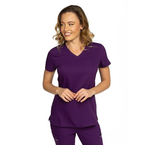 B-well Aurelia Casaca Sanitaria Mujer Antibacteriana, Resistente a Olores, Antiarrugas, Uniforme Médico, Enfermera, Estética, Clínica, Veterinaria, Berenjena, XXL