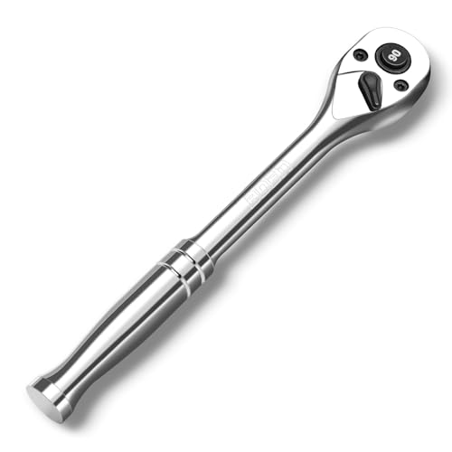 boen 1/2-Inch Drive Ratchet, 90-Tooth Quick-Release Ratchet Wrench, 4-Degree Swing, Reversible, Chrome Alloy Made, Full Polished