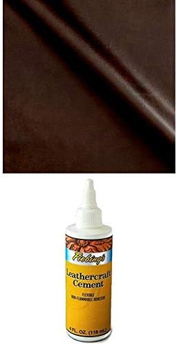 Plastex Fabrics Faux Leather Caprice Brown Fabric by The Yard Bundle with Fiebing's Leathercraft Cement, 4 oz - High Strength Bond for Leather Projects and More - Non-Toxic
