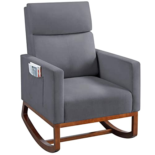 Yaheetech Rocking Chair Nursery Upholstered Glider Chair with Rubber Wood Legs Side Pocket, Rocking Accent Armchair for Living Room, Gray Yaheetech Rocking Chair Nursery Upholstered Glider Chair with Rubber Wood Legs Side Pocket, Rocking Accent Armchair for Living Room, Gray