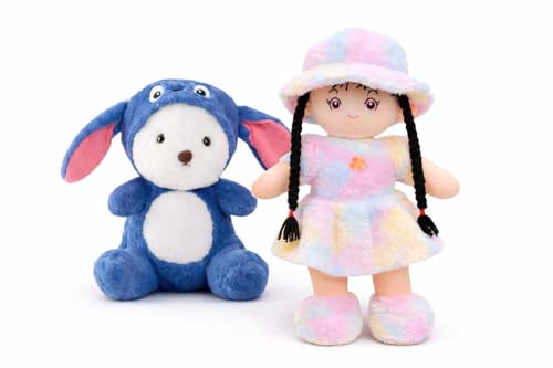 Image of Soft Plush Toy Combo - Blue Bunny Stuffed Animal & Cute Multicolor Doll for Kids Girls & Boys | Teddy Soft Toys Gift Set for Birthday, Baby & Kids (Multicolor, Pack of 2)