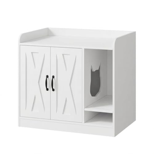 Cat Litter Box Enclosure,Hidden Litter Box Furniture with Divider,Indoor Cat House,Wooden Cat Washroom Storage Cabinet Bench, Side End Table Nightstan