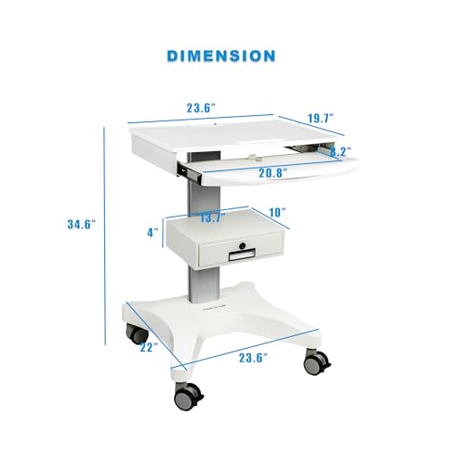 Medical Trolley with Laptop Pallet and Oral Scanner Holder, Dental Clinic Cart on Wheels, Rolling Medical Laptop Cart for Hospitals & Clinics, Height Adjustable Mobile Laptop Workstation