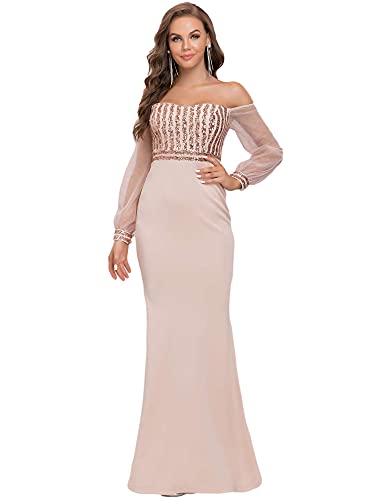Ever-Pretty Women's Cold Shoulder Maxi Long Sleeve Dress Mermaid Cockatil Dress Rose Gold US8