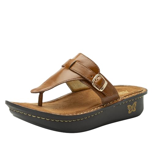 Alegria Womens Kennedi Oliva Leather Thong Adjustable Slide Sandal Luggage 8-...