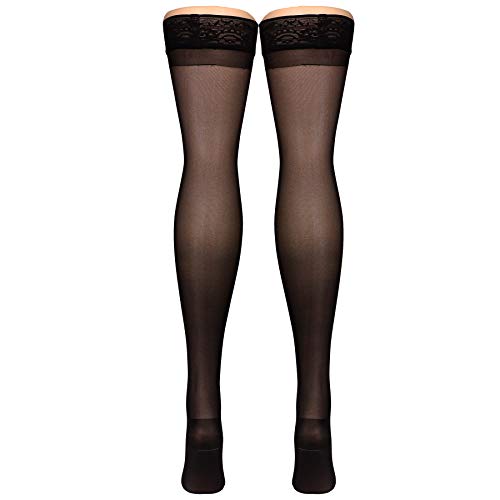 Image of Truform Sheer Compression Stockings, 15-20 mmHg, Women's Thigh High Length, 20 Denier, Black, Medium