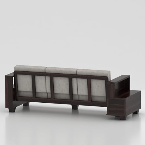 Image of Sheesham Wooden 3 Seater Sofa for Living Room | Solid Wood Sofa with Side Box Storage & Cushion | Rosewood Sofa Set for Home & Office | Lounge (Walnut, 3 Seater)
