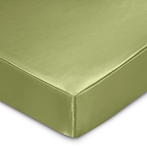 Image of SiinvdaBZX Satin Mini Crib Sheets 38 x 24In, Sage Green | Silk-Like Soft Mini Portable Crib Sheets Mattress Cover Portable Playard Sheets with 5In Deep Pocket, Great for Baby Hair