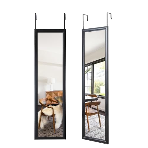 ミルオ君の鏡工房(Miruo) ドア掛けミラー 全身鏡 姿見 鏡 高さ調節式 ミラー 壁掛けミラー PSフレーム 軽量 工具不要 取り付け簡単 110*30CM ブラック