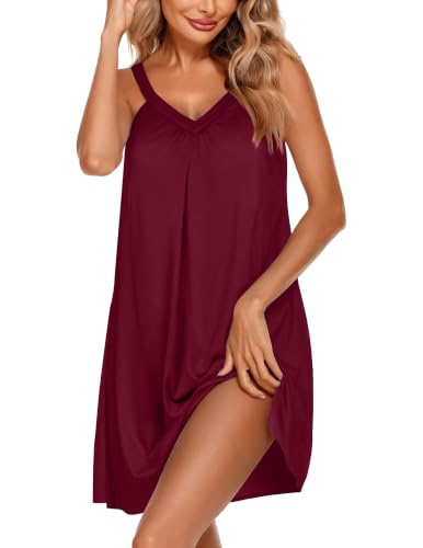 Image of Ekouaer Womens Nightgown Sleeveless Sleepwear V Neck Racerback Sleep Dress