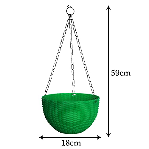Image of Heat Home Plastic Hanging Flower Pot for Balcony & Railing Set (Green, Set of 4)