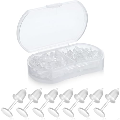 Formulen 5mm Plastic Earrings for Sports - Clear Post Studs Flat Silicone Rubber Earrings for DIY