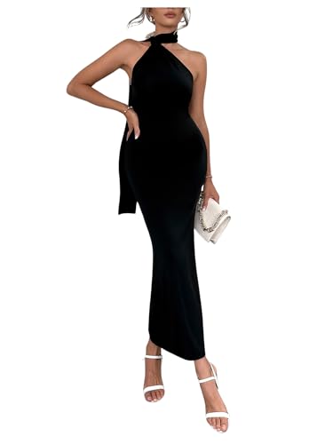 Floerns Women's Halter Neck Sleeveless Backless Bodycon Dress Cocktail Party Maxi Dresses
