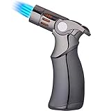 4ジェットフレームトーチライター、調整可能なシガーライターブタン詰め替え可能、キャンプファイヤー屋外ファイアピットグリルキャンプ用の防風トーチライター（ブタンは含まれていません）,Gray