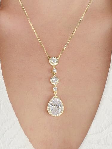 Mariell Bridal and Wedding Necklace, Cubic Zirconia Crystal Drop Pendant Necklace for Brides, Bridesmaids, Prom, Homecoming, Mother of the Bride4