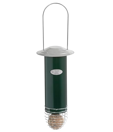 Dehner Natura Premium Wildvogel Meisenknödelautomat, Futterhaus / Futterstation für Wildvögel, Futterstelle wetterfest, inkl. Aufhängevorrichtung, Ø 7.5 cm, Höhe 26.5 cm, Metall, Dunkelgrün