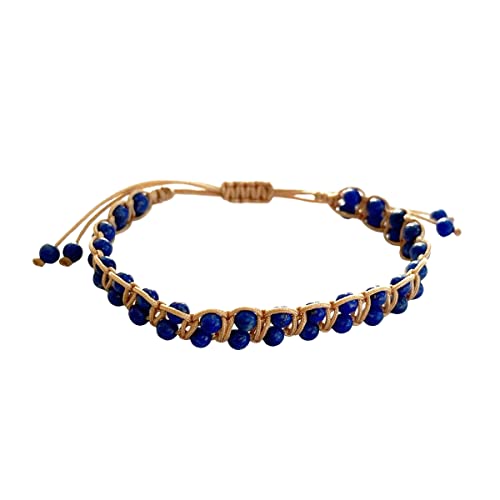 Bracelet Multi-Boucles en Lapis Lazuli Naturel et Véritable avec Breloque Unique