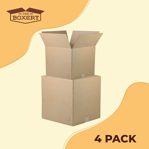 Image of The Boxery Moving Boxes 4-Pack XX-Large | 24x24x24 inch Brown /Kraft Corrugated Cardboard Packing, Moving & Storage for Business /Home - Durable - Eco-Friendly, Recyclable - Made in the USA
