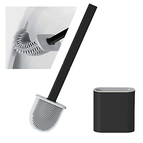 OPAHUTER Escobilla WC con Secado RáPido, Cepillo Limpiador de Inodoros de Silicona, Escobillas de Baño Silicona Negra Inodoro con Mango de Silicona Antideslizante y Base Antigoteo Cover