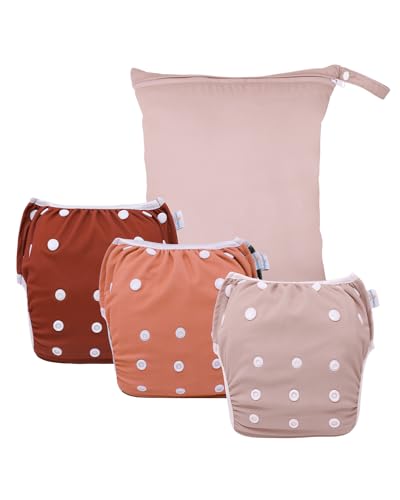 babygoal Reusable Swim Diapers with Wet Bag 4 Pack - Adjustable & Washable Water Diapers for 8M-3T Toddler Swimming Lessons-Solid Color