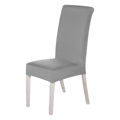High-Back Chair Covers for Dining Room Chairs – Spandex Stretch, Universal Armless Chair Protective Slipcover, Removable & Washable for Kitchen, Wedding, Party, Banquet & Hotel, Silver, Pack of 1