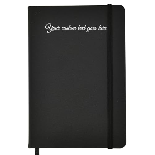 Arpan A5 Personalised Diary with Custom Text 136 Pages Ribbon Marker Elastic Closure 80gsm Paper Personalised Notebook A5 Personalised Stationery for Office School (Black - Text)