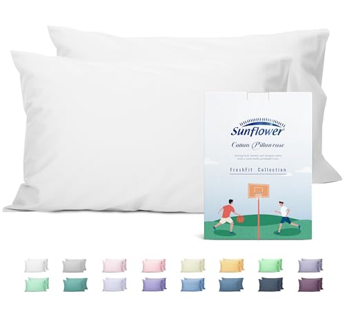 Sunflower Queen Pillowcases Set of 2, 100% Cotton Queen Pillow Cases 2, 20×30 inches Bright White, Soft and Breathable