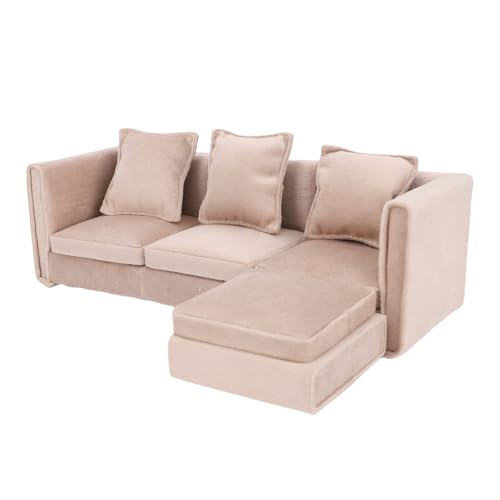 Sofá de casa de muñecas 1:12 miniatura con almohadas para muebles de salón 4