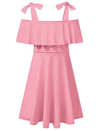 Vestido de verano de algodón Mirawise para niña con lazo en hombros y volantes