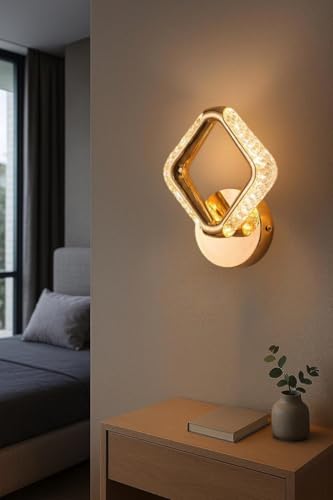 Image of Groeien 10W | 3 Color Modern LED Diamond Crystal Wall Sconce Gold Wall Light for Bedroom Living Room Corridor Lighting Fixtures Wall Mount(Diamond Crystal-Golden, 1)
