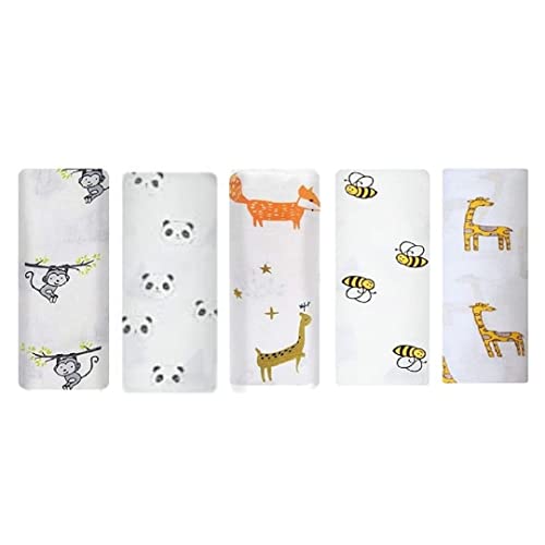 Image of muslin towels for bath 100% Pure Cotton Muslin Baby Swaddle Blanket, Swaddle for Newborn Baby Super Soft Cotton Receiving Wrapper Cloth, Stroller Cover-Pack of 5 with Size 120X100 CM - Animal Prints