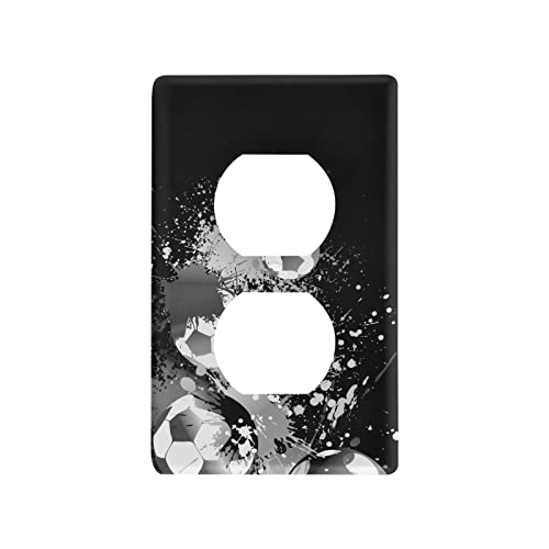 Black White Footballs Spots Dots Paint on Black Duplex Outlets Print Toggle Wall Plate, Switch Plate Cover for Living Room Bedroom Bathroom Office and School