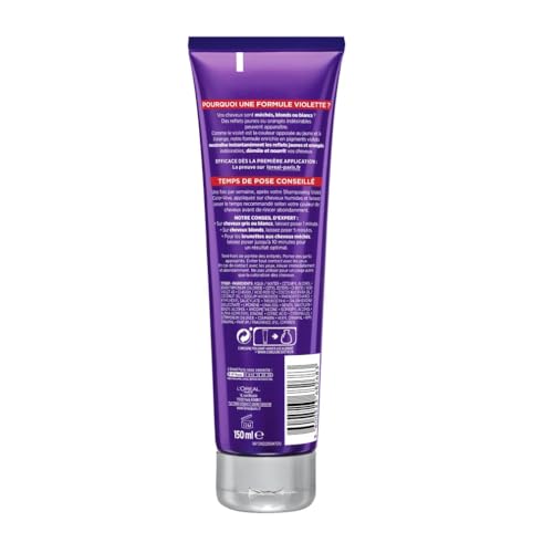 L'Oréal Paris - Masque Violet Démêlant Déjaunisseur - Pour Cheveux Méchés, Blonds ou Blancs - Neutralisation des Reflets Jaunes & Orangés - Elseve Color-Vive - 150 ml