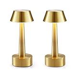 2 Pack Small Cordless Table Lamp, Battery Operated Gold Lamp for Restaurant Dinner Table, Rechargeable 3-Way Dimmable Touch Light Portable Metal Night Light for Bedside Dining Room Patio Bar Outdoor