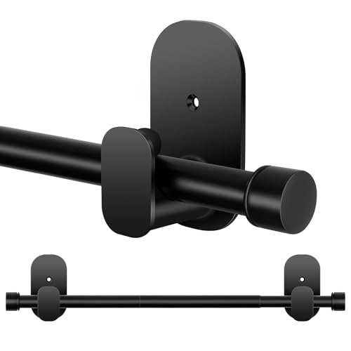 Curtain Rods No Drilling 48 to 84 Inch, HOTOZON 5/8 Inch No Drill Curtain Rods for Windows 36 to 80 Inches (3-6.6 ft) with Adhesive Brackets, Renter Friendly Adjustable Small Drapery Rod, Black