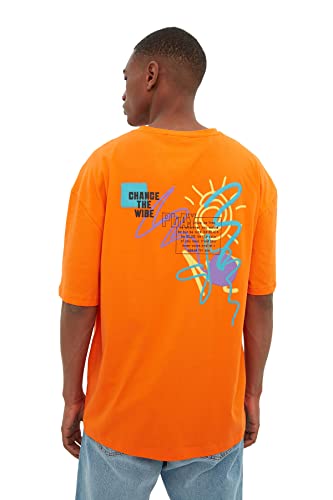 TRENDYOL MAN Baumwolle T-Shirt - Orange - Oversize Cover