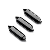 CrystalTears 3pcs Black Obsidian Healing Crystals Wand Hexagonal Natural Reiki Healing Crystals Poin