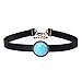 Yunhan Natural Turquoise and Flat Black Leather Choker Necklace Retro Collar for Women Adjustable 14''