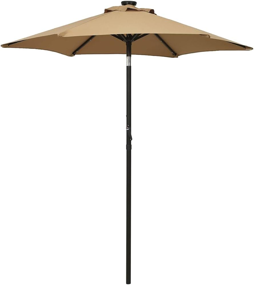 vidaXL Aluminum Parasol with LED Lights -Taupe- UV-Protective & Anti-Fade Polyester Canopy - Tiltable and Foldable Design - 78.7" Diameter