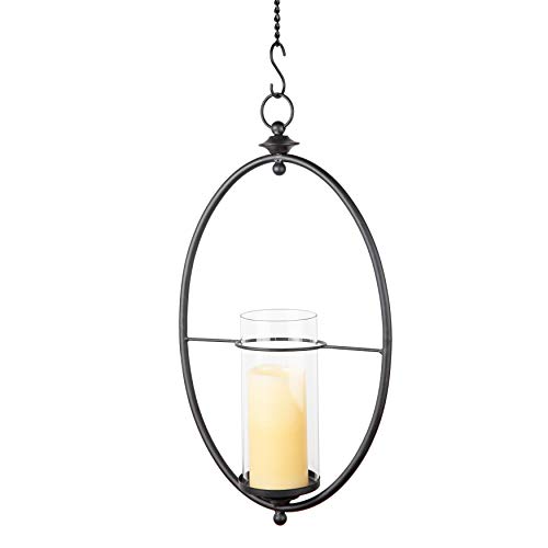 Danya B. Decorative Indoor/Outdoor Candle Holder - Oval Wrought Iron Hanging Wall Sconce With Glass Hurricane For Pillar Candles #TOP4