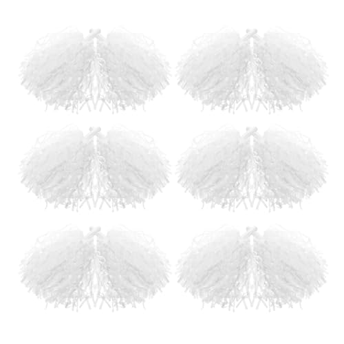 MUELODSIC 24 Pezzi Pompon da Cheerleader Bianchi Metallici 24 Pezzi Impugnatura Ergonomica per Balli di Squadra, Eventi Sportivi e Spettacoli di Cheerleading