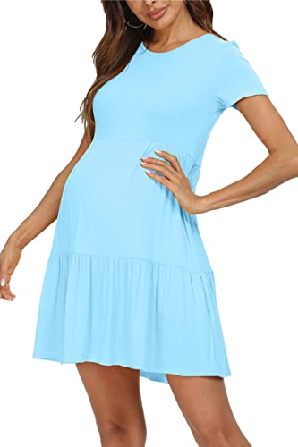levaca Womens Summer Casual Dresses Beach Coverup Loose Short Sleeve T Shirt Dress 2025 Midi Sundress Sky Blue XXL - Thumbnail 5