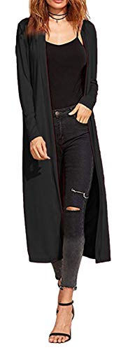 Re Tech UK Gilet Long - pour Femme - col/Manches Longues - Style Boyfriend/léger - Noir - XL EU 44-46 (Grande Taille)